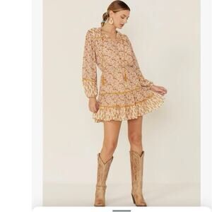 Miss Me Yellow Ditsy Floral Peasant Tiered Ruffle Mini Dress Size Large New